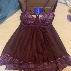 Purple Lace Chemise with Sweetheart Neckline